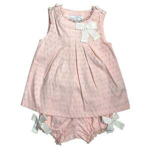 Polly Flinders Heirlooms Pink Two Piece Dress Bloomers Textured Lace Outfit 3-6m